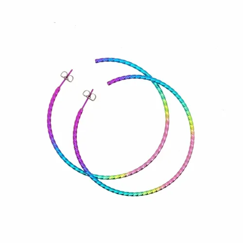 Medium Twisted Rainbow Hoop Earrings